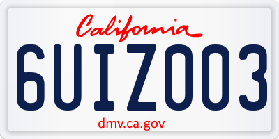 CA license plate 6UIZ003