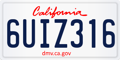 CA license plate 6UIZ316