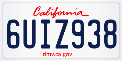 CA license plate 6UIZ938