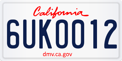 CA license plate 6UKO012