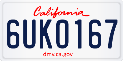 CA license plate 6UKO167