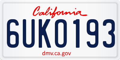 CA license plate 6UKO193
