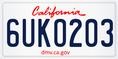 CA license plate 6UKO203