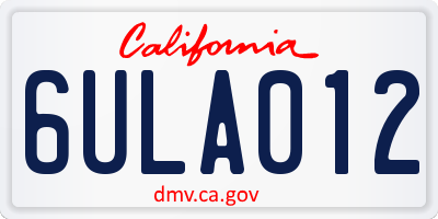 CA license plate 6ULA012