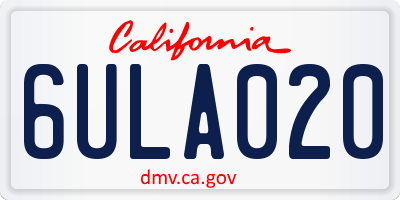CA license plate 6ULA020