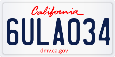 CA license plate 6ULA034