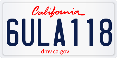 CA license plate 6ULA118