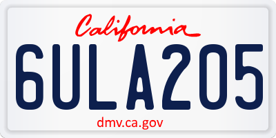 CA license plate 6ULA205