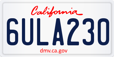 CA license plate 6ULA230