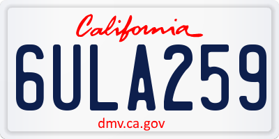 CA license plate 6ULA259