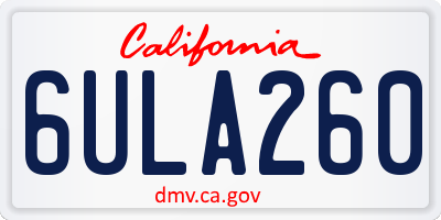 CA license plate 6ULA260