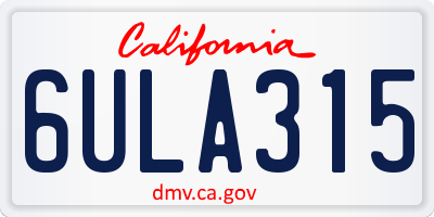 CA license plate 6ULA315