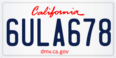 CA license plate 6ULA678