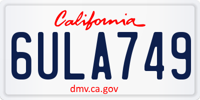 CA license plate 6ULA749