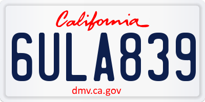 CA license plate 6ULA839