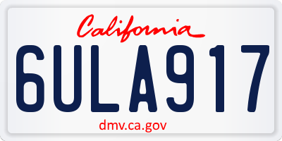 CA license plate 6ULA917