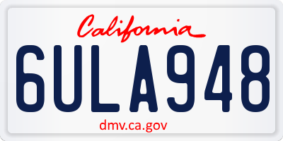 CA license plate 6ULA948