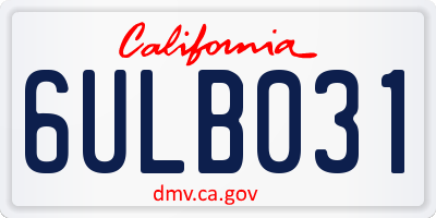 CA license plate 6ULB031