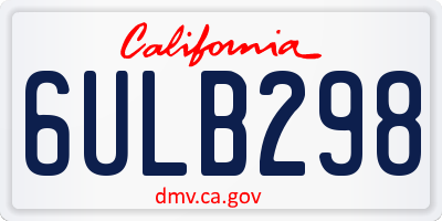 CA license plate 6ULB298