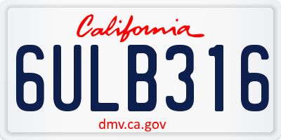 CA license plate 6ULB316