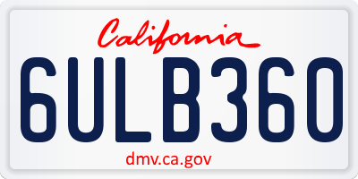 CA license plate 6ULB360