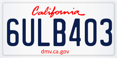 CA license plate 6ULB403