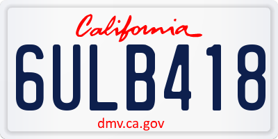CA license plate 6ULB418