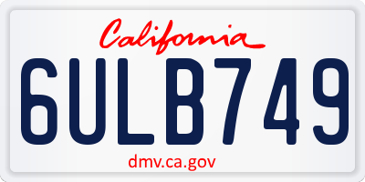 CA license plate 6ULB749