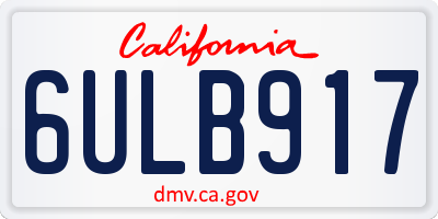 CA license plate 6ULB917