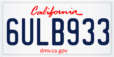 CA license plate 6ULB933