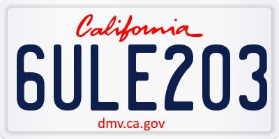 CA license plate 6ULE203