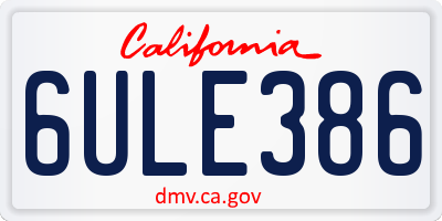 CA license plate 6ULE386