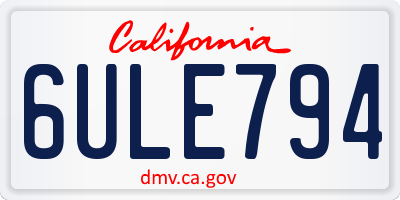 CA license plate 6ULE794