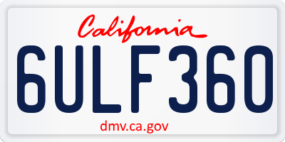 CA license plate 6ULF360