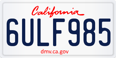 CA license plate 6ULF985