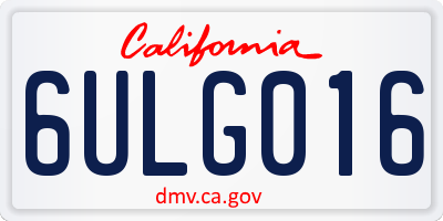 CA license plate 6ULG016