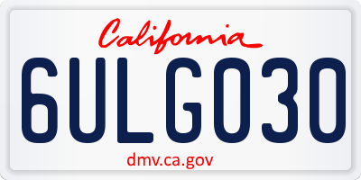 CA license plate 6ULG030