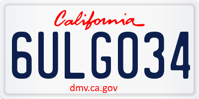 CA license plate 6ULG034