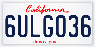CA license plate 6ULG036