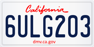 CA license plate 6ULG203