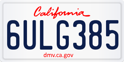 CA license plate 6ULG385