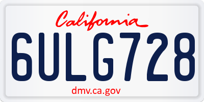 CA license plate 6ULG728