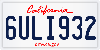 CA license plate 6ULI932