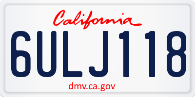 CA license plate 6ULJ118