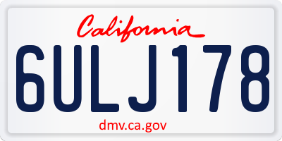 CA license plate 6ULJ178