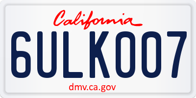 CA license plate 6ULK007