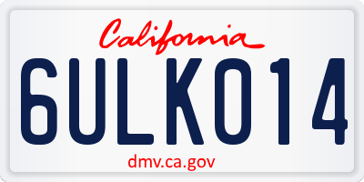CA license plate 6ULK014