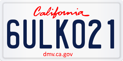 CA license plate 6ULK021