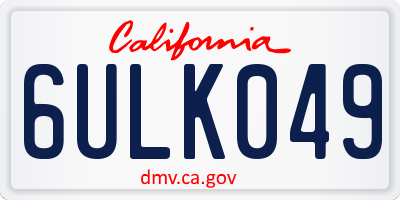 CA license plate 6ULK049