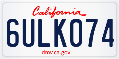 CA license plate 6ULK074